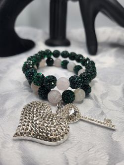 Green and white Shambala bracelets