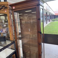 vintage boho chic faux bamboo display curio cabinet - 30” x 13” x 76” 