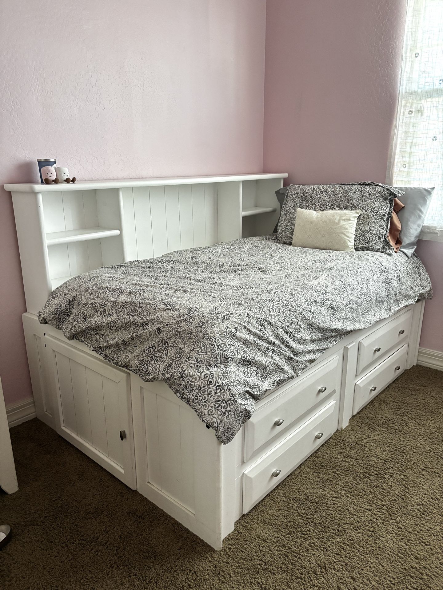 Twin White Bed Frame and Mattress 