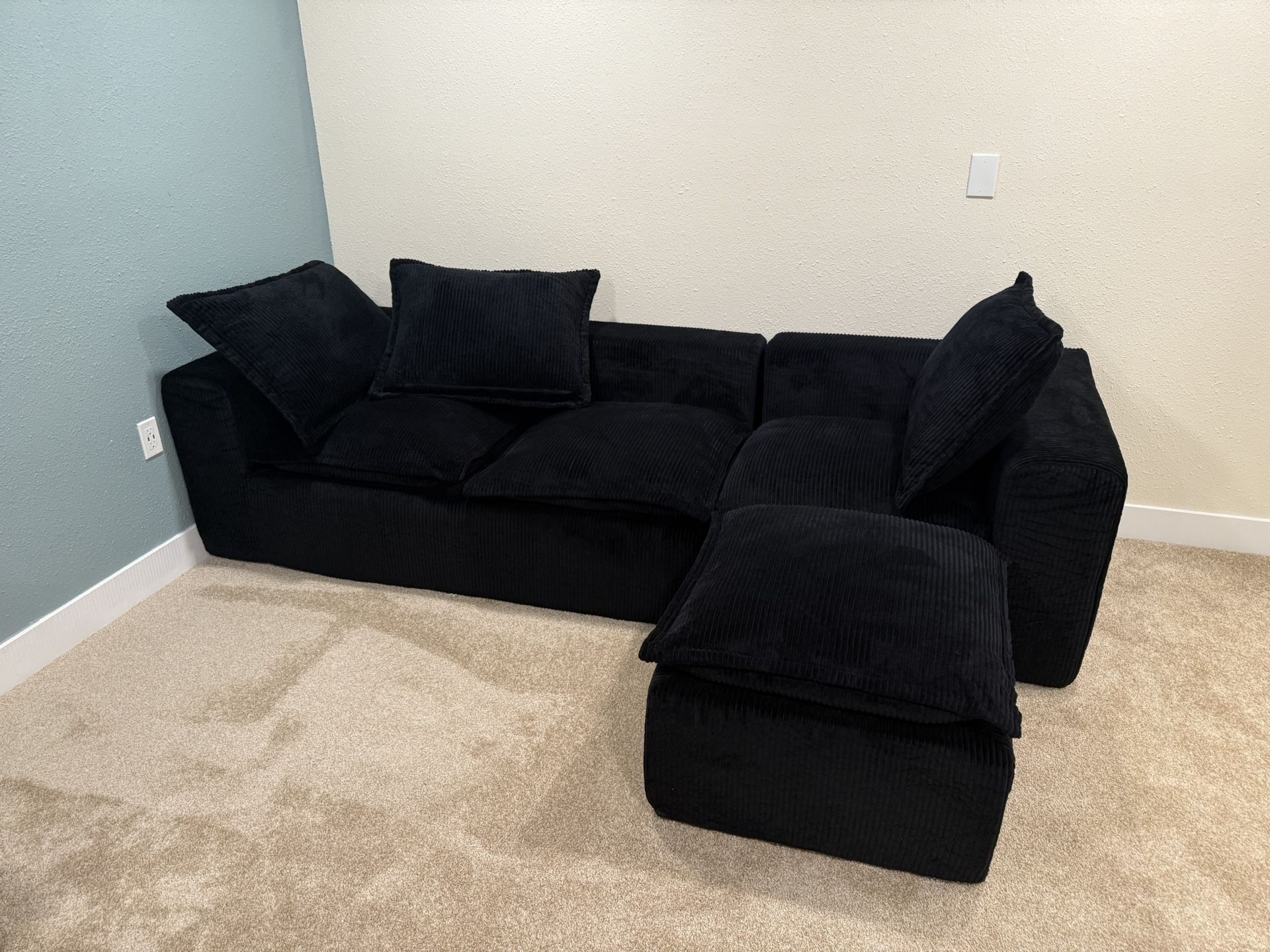 Comfy Cloud Couch – 107” L-Shape Modular Sectional Sofa (Black Corduroy)