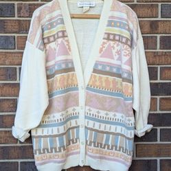 Cozy Vintage Norton McNaughton Grandma V neck Pastel Cardigan Sweater