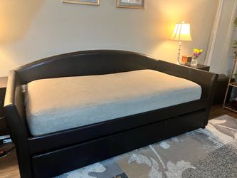 Dark Brown Faux Leather Daybed with Trundle
