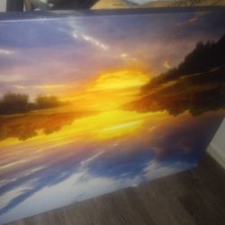 Painted Frame Picture With Lake In Sunshine