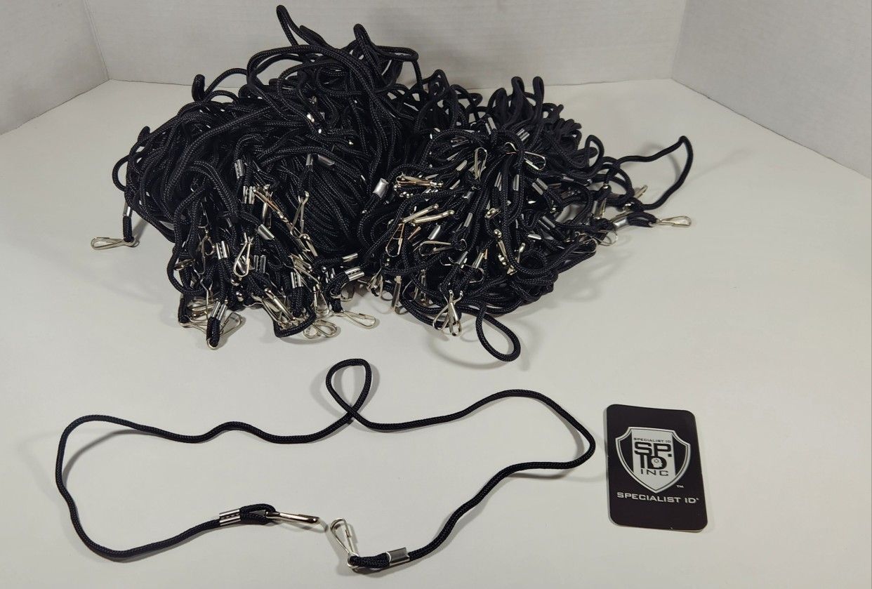 LOT OF NEW DOUBLE ENDED LANYARD WITH 2 CLIPS FOR SPECIAL EVENT BADGE BLACK STRAP
