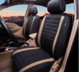 NEW!! Car Sedan Seat Covers Full Set Universal Fit Polyester  Toyoun Racing Sport Black Beig