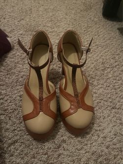 Brown Glitter T-Strap Heels