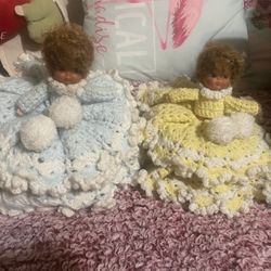 Vintage Crochet Toilet Paper Cover Dolls - Set of 2