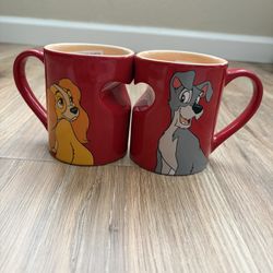 New Disney Lady and the Tramp red mugs with heart-shaped cutout. 