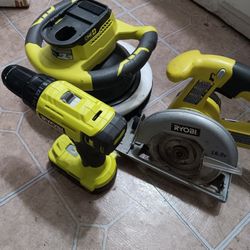 Ryobi Tool Drill Saw And polish Tool Include One batery But Not Charger All In Working Condition 