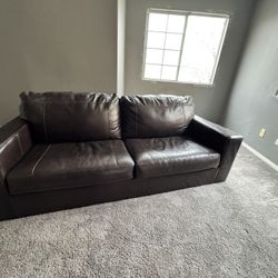 Brown Faux Leather Couch – Modern, Comfortable, Great Condition