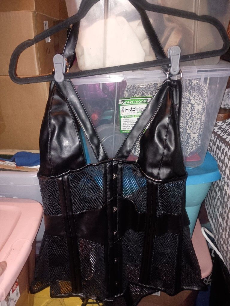 Patent Leather Lace Up Corset Black
