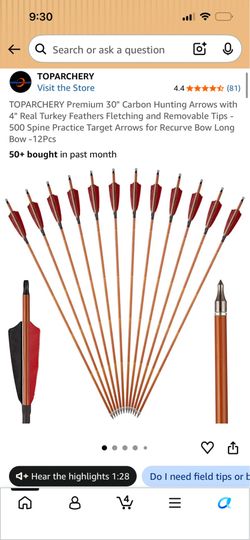 TOPARCHERY Premium 30" Carbon Hunting Arrows