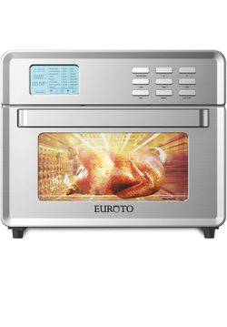 EUROTO Stainless Steel Large Capacity 26.8 QT Air Fryer Oven, 24 in 1 Multi-function, 360 Air Circulation Toaster Oven, LCD digital Display, 4 Layer S