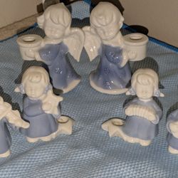 6 Vintage Porcelain Angel Candleholders