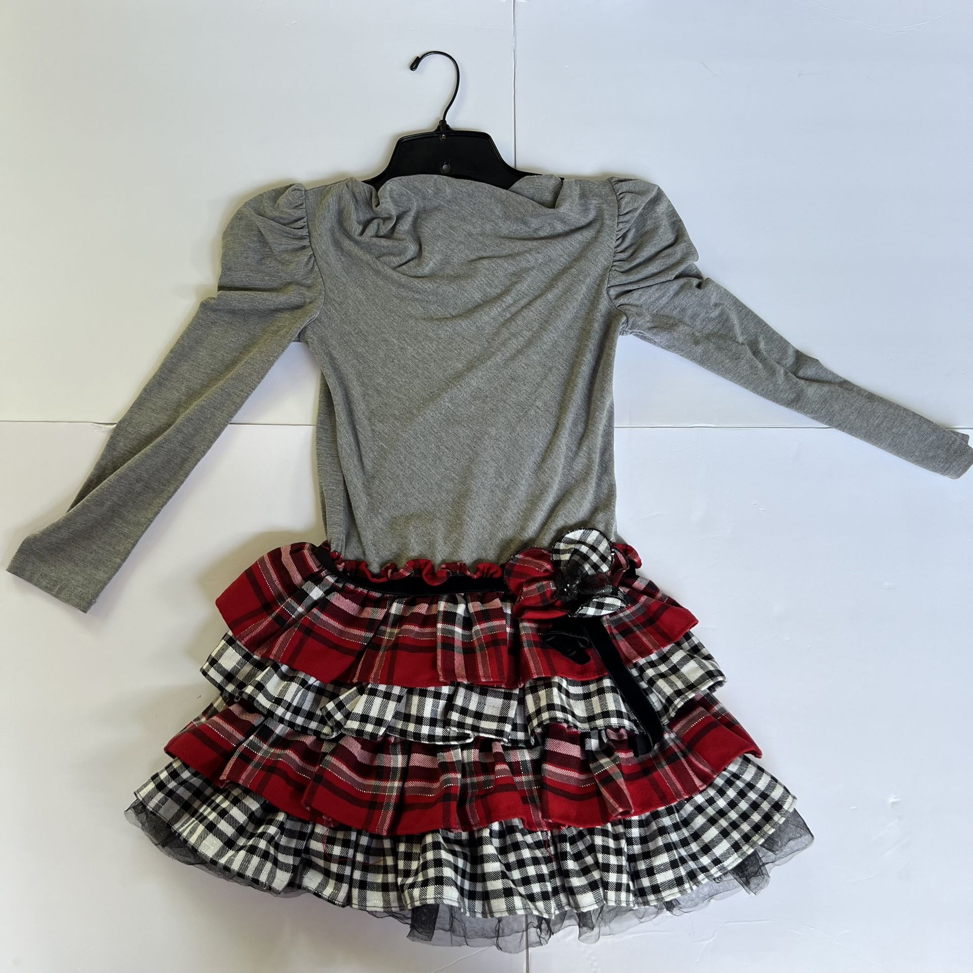 Bonnie Jean Girl's Dress Holiday Party NEW Size 7/8 Gray Plaid Ruffle Long