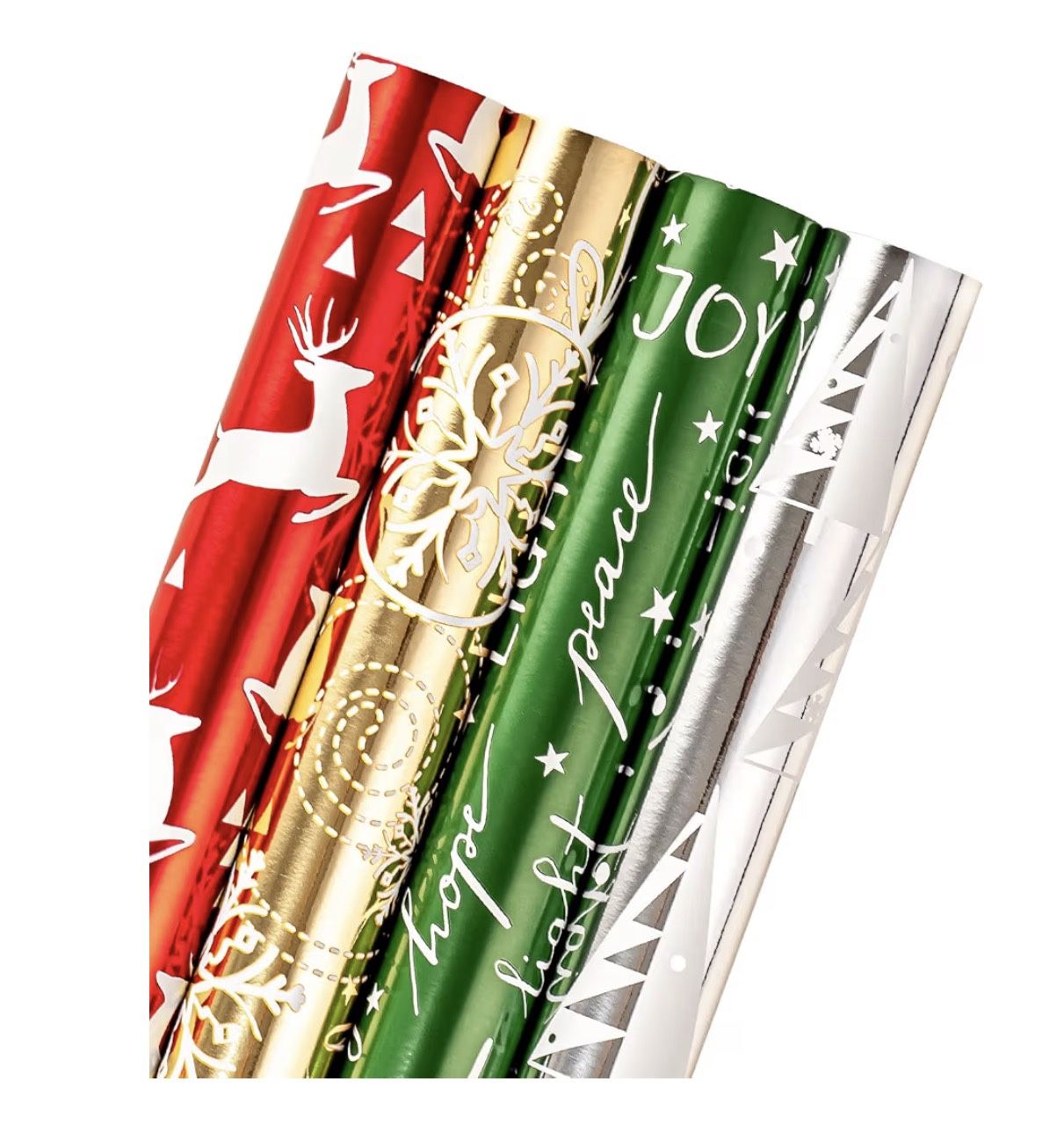 WRAPAHOLIC 30 Inch Christmas Wrapping Paper Roll - Jumbo Roll Red Green Gold and Silver Snowflakes Trees Holiday Collection