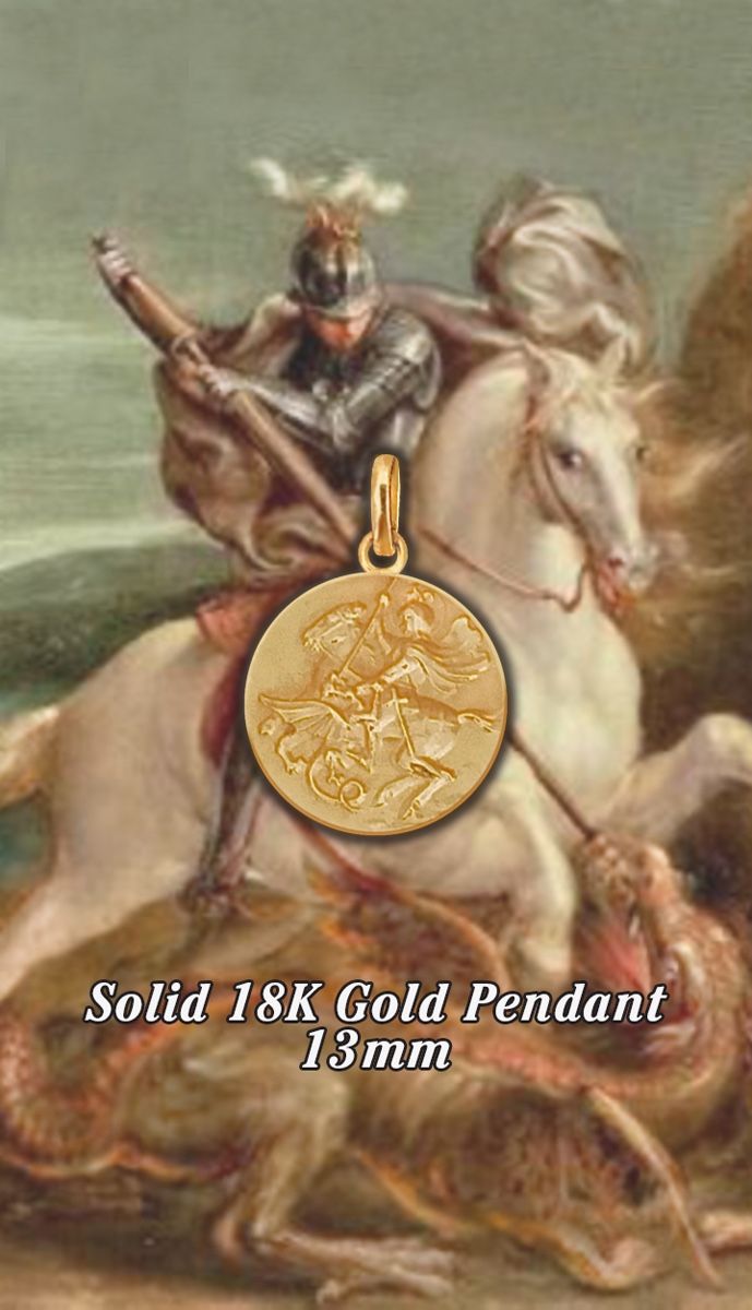 Vintage Solid 18K Gold Saint George Pendant/Charm