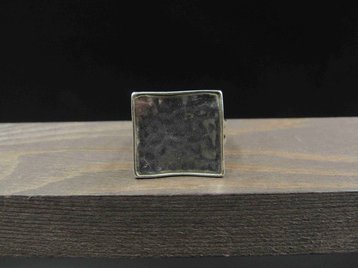 Size 11 Sterling Silver Square Hammered Band Ring Vintage Statement Engagement Wedding Promise Anniversary Cocktail Cute Cool