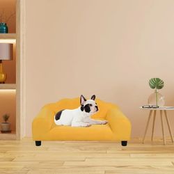 Pet Couch, Pet Sofa Bed for Large Dogs, Elevated Dog Sofa with Wooden Frame, Pet Sleeping Chair Bed for Large Cats and Dogs (Yellow) $24.99
