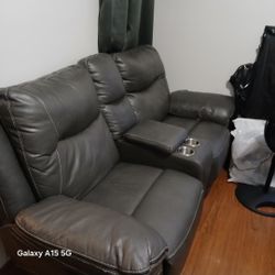 Gray Leather Couch Set 