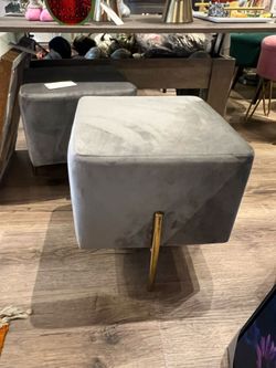 Gray Brand New Velvet Ottoman Square Foot Stool 