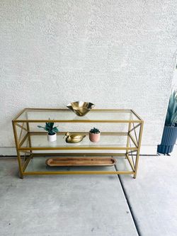 Gold Metal and Glass Console Table