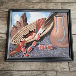 Original painting: Still life, native American, desert mountain, beads, jewelry, pottery