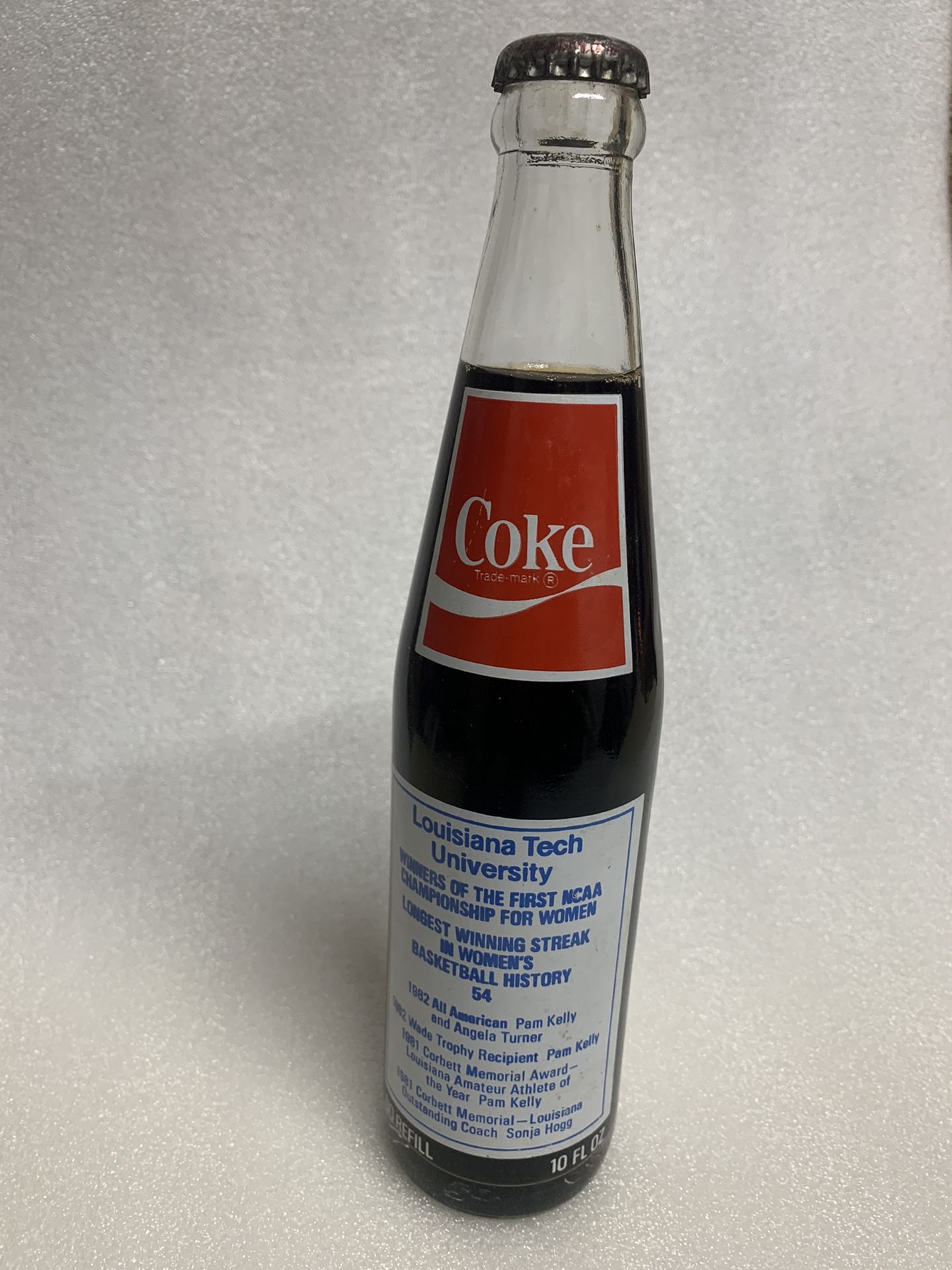 10oz COCA-COLA COKE Bottle 1982 Lady Techsters NCAA Women's Basketball CHAMPIONS