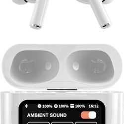 Noise Cancelling Bluetooth Earbuds with Big Touch Intellignet Screen Charging Case, White