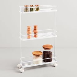 Yamazaki Home Slim Rolling Storage Cart, White