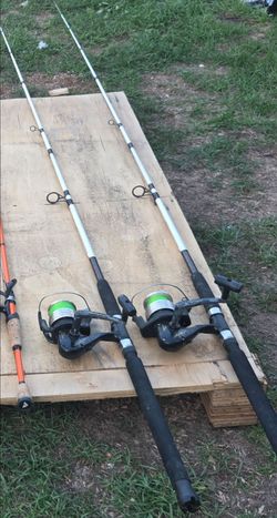 2 Ugly Stik Catfish Rods with Shakespeare Alpha Reels Open Face Setups