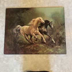 Rare Vintage Horses 1970's Art Print by P. Fullerton 28"x22"
