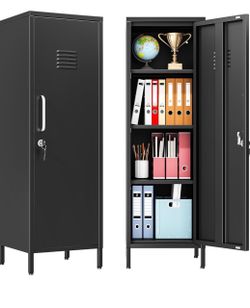 Black Metal Storage Cabinet with Lock
