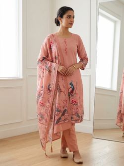 Women’s floral pink kurta set with dupatta elegant