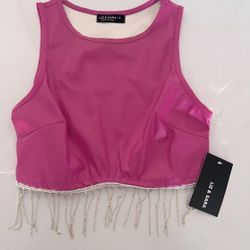 Pink Crop Too With Rhinestone Fringe