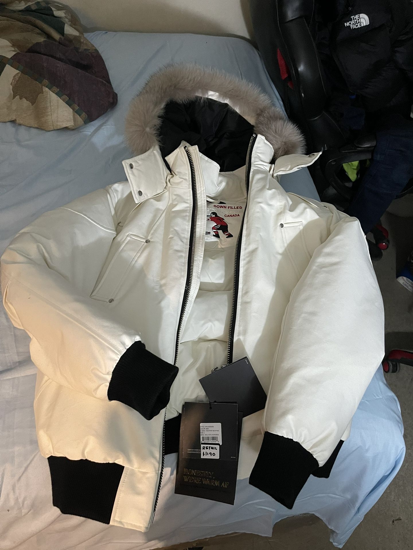 Authentic White Ballistic Bomber Moose Knuckle Jacket (Perfect Condition)