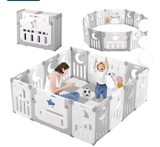 14 Panel Large Foldable Baby Playpen Toddler Activity...