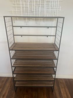 Industrial Metal and Wood 6-Tier Shelving Unit shoe rack