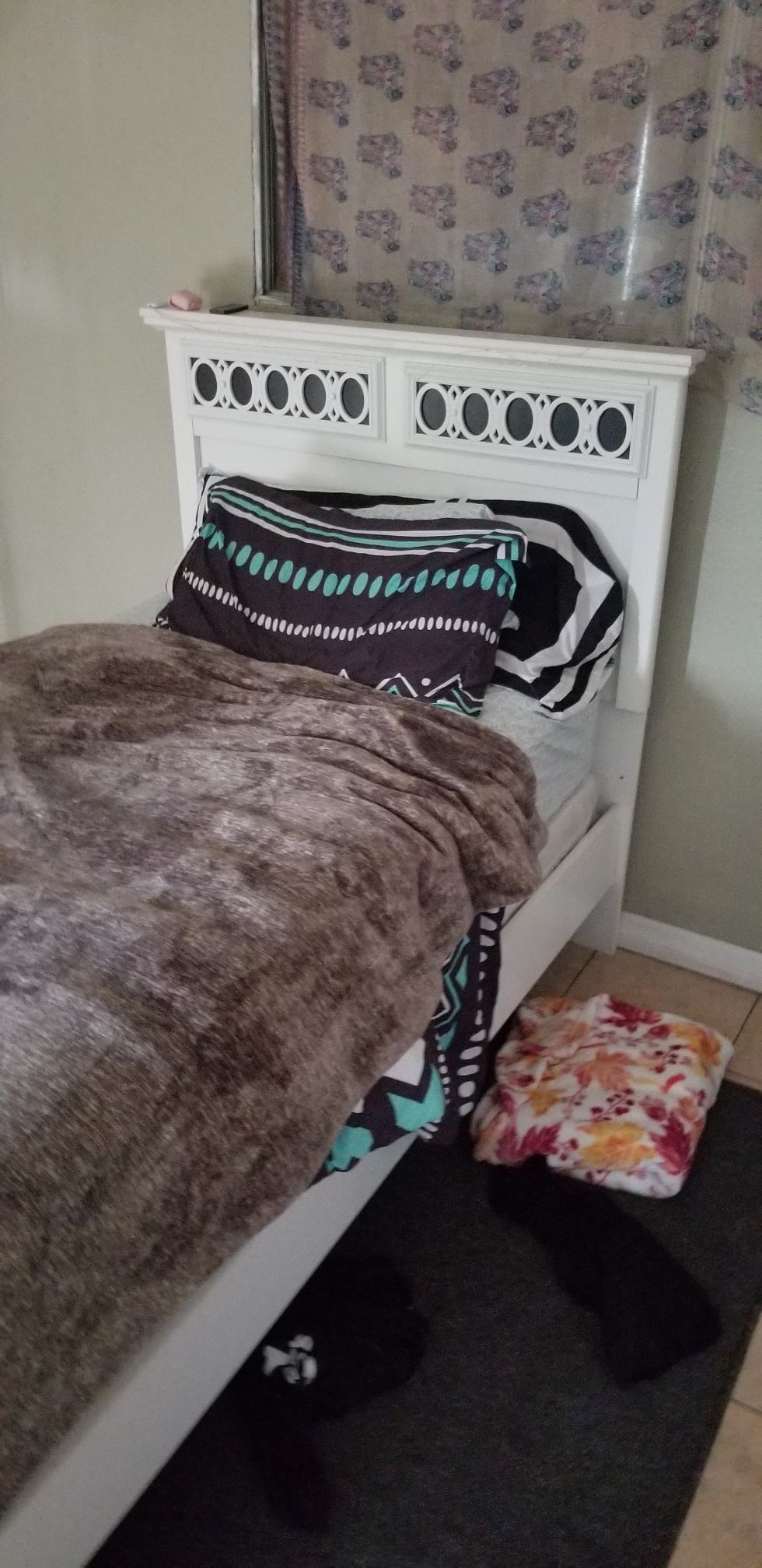 Twin bed frame with mattress and box spring