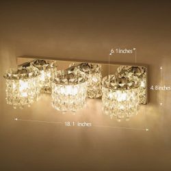 Vanity Light,Bathroom Light Fixtures,Wall Sconce with Crystal Drops,Polished Chrome Finish Bathroom Lighting, 3-Light Vanity Light Over Mirror