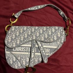 Grey Christian Dior Saddly Bag In The Classic Dior Print.