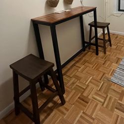 Wooden Bar Table With Wooden Stools
