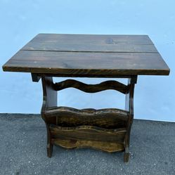 Vtg Solid Brown Magazine Rack End Table/Side Table 21”