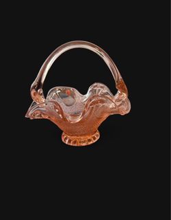Vintage Pink Depression Glass Basket/ Cesta de vidrio de depresión rosa vintage