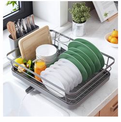 Kitsure Dish Drying Rack for Kitchen Counter, Stainless Steel Sink Organization and Storage Essentials with Cutlery Holder, Home and Appartment Decor,