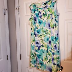 White Sleeveless Dress With Water Color Flowers
