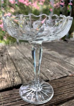 Vintage Cut Glass Pedestal Dish with Frosted Floral Etchings