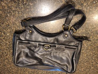 Purse 10x13 black purse with laced buckle strap across front double strap