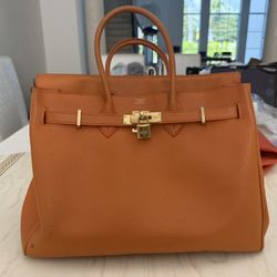 Hermes Birkin 40 Handbag Togo Orange Gold Handbag