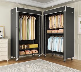 FUTASSI Clothing Rack with Cover, P1C Rolling Closets with Wheels Metal Garment Rack for Hanging Clothes, Clothing Storage Wardrobe with Cover